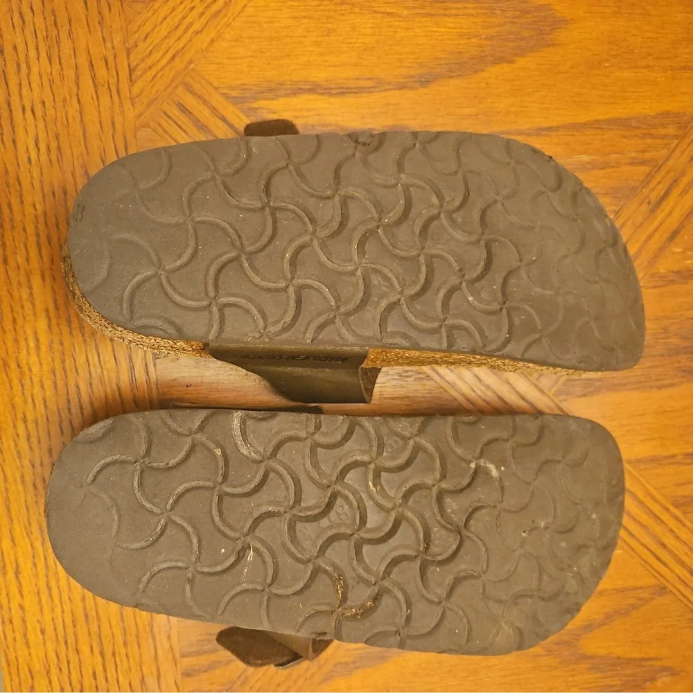 Birkenstock Gizeh Thong Sandals Brown Leather‎ Gold Bronze Slides EU 36 USA 6